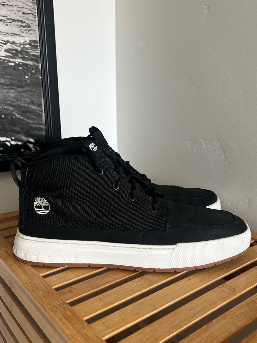 Timberland Men's Black and White High-Top Sneakers